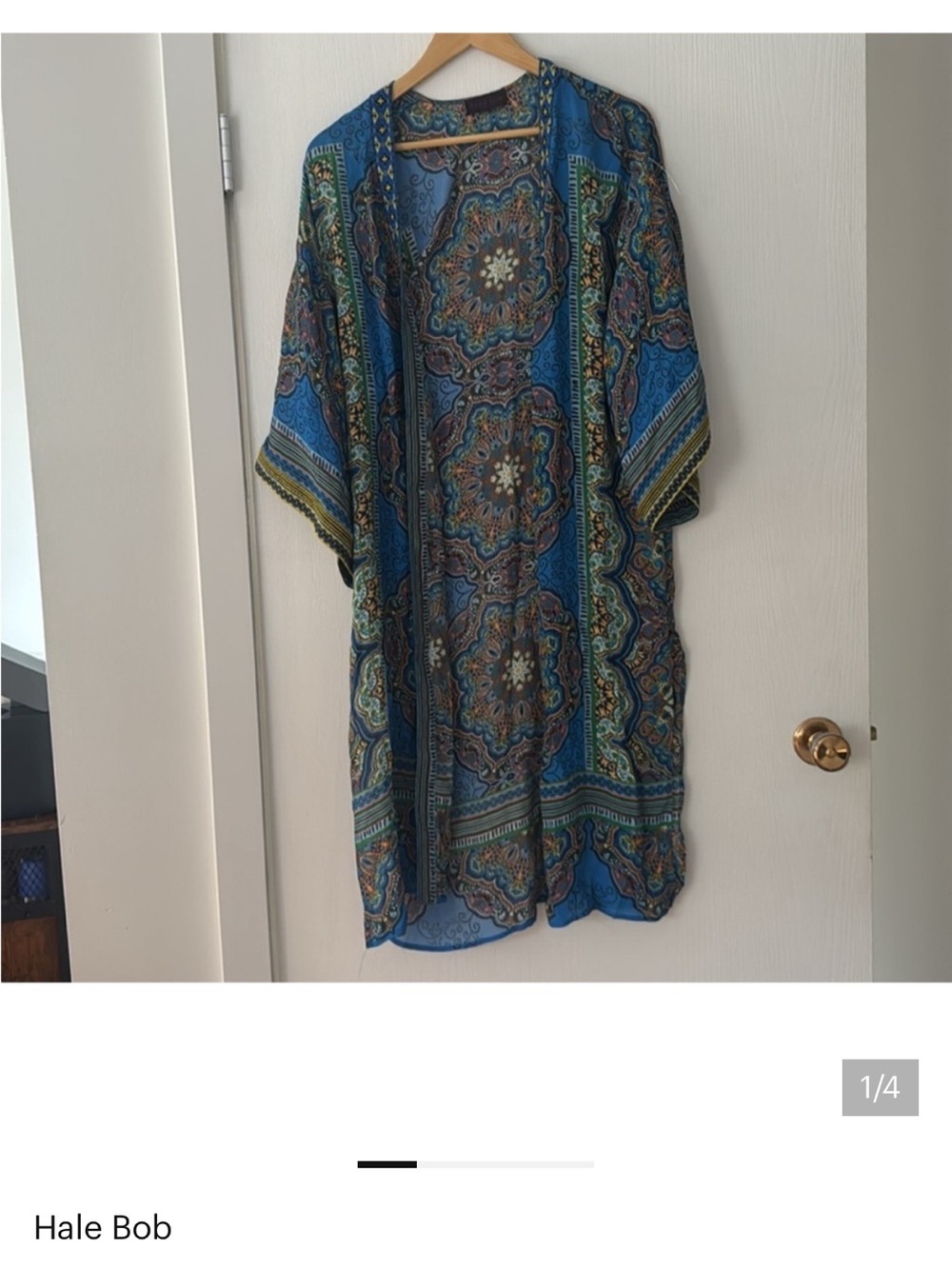 Hale Bob Blue Paisley Kimono-Style Long Sleeve Dress